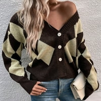Cardigan džemperi za žene Trendy Otvoreni prednji modni casual V COLOR BLOK BLOCK DUGE DOLJENG DUGA