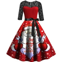 Hanas Božićne haljine za žene za žene Vintage Fit Slim Visoki struk O-izrez haljina Vrtna zabava Elegantne