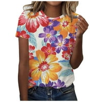 Drindf bluze za žene Ljeto casual crew vrat tunika Trendy cvjetni print kratki rukav Tipke Tee Loot
