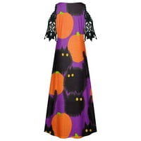 Ženske norvelty haljine haljine čipke kratkih rukava V izrez Ruched Maxi haljine slatka mačka bundeva