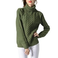 Ženska turtleneck čvrsta pletena pletena džemper s dugim rukavima kabel cvjetni džemper ženski turtleneck džemper zeleni xxl