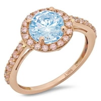 1.86ct okrugli rez prirodni švicarski plavi topaz 14K ružičasto zlato Angažovanje halo prstena veličine