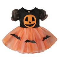 Djeca Toddler Baby Girl Halloween Haljina MESH kratka puff rukava Pumpkin Bat Tutu tulle haljina