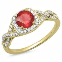 DazzlingRock kolekcija 14K Ruby & White Diamond Swirl Split Shank Halo Angažman prsten, žuto zlato, veličina 5.5