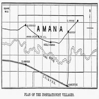 Amana, Iowa: Mapa, 1875. Nplan inspiralističkih sela u Amana, Iowa, 1875. Poster Print by