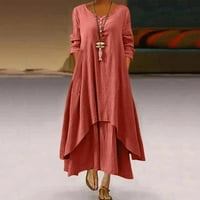 Plus sizene haljine za žene Čvrsta boja ruched sloj midi haljina V izrez dugih rukava A-line Flowy haljina narandžasta xxxl