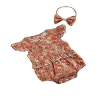 Hirigin Baby Ljeto odijelo cvjetni ruffle rukavi za ruffles rhper + luk za glavu