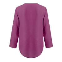 Atinetok Womens Ljetni vrhovi Plaža Comfy Lightweighigh Chiffon Plus size Košulje sa zatvaračem V-izrez Slici s kratkim rukavima Jednodjenje Trendy Bluzes Purple XL