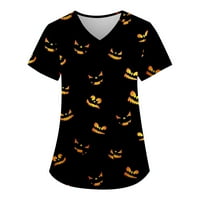 Ne propustite Himeway Halloween vrhovi Ženska modna ravna odjeća s kratkim rukavima V-izrez sa džepovima Halloween tiskani vrhovi Multi-Color 3XL