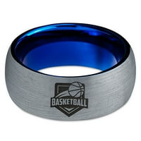 Tungsten košarkaški prsten za prsten za muškarce Žene Udobne cipele Plava kupola četkana siva polirana