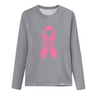 Žene Ležerne ružičaste vrpce tiskane majice Majice za dojku Shirts Basic Baš dugi rukav Crewneck Pulover