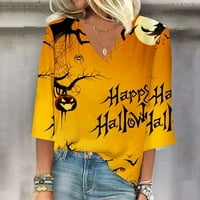 Halloween majice za ženske ženske bluze košulje casual labave majice rukavice s rukavima Halloween tisak vrhovi tiskati na vrhu žute xxl