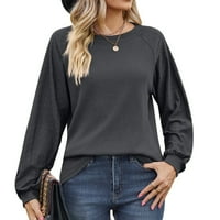Lroplie Womens Košulja okrugli izrez dugih rukava Izlasci za žene za žene okrugla izrez Čvrsta labava t modna labava bluza Grey XL