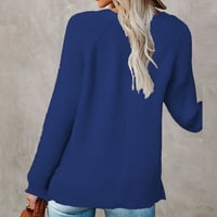 Symoidni ženski džemperi - Ležerni džep dugih rukava Pleteni pulover V-izrez džemper kaput plavi m