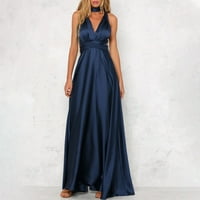 Žene Elegantne satenske V-izrez V-izrez Multi Way Wrap Ball Gown Formalno Maxi haljina mornarice xxl