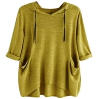 Paille ženska majica džep tee čvrsta boja majica labava jesen tunika bluza žuta 5xl