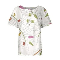 HANAS Ljetni ženski gumb dolje majice, modni casual vintage print s kratkim rukavima V izrez bluza