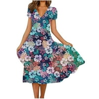 Drindf haljine za žene slatka V izrez kratki rukav Boho haljina labava slim fit cvjetni print plaža