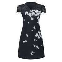 Ljetne haljine za žensko spajanje čipke kratkih rukava V-izrez Boho T majice Dress casual cofy tunika