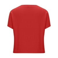 Ženske ljetne vrhove čipke kratkih rukava V izrez majica labava majica čvrsti trendy casual tee crveni