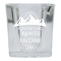 Ravenna Ohio Suvenir laserski gravirani kvadratni bazni alkoholni uređaj Shot Glass Adventure čeka dizajn