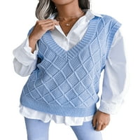 Liacowi ženska modna čvrsta boja V-izrez pletene šuplje vrhove bez rukava