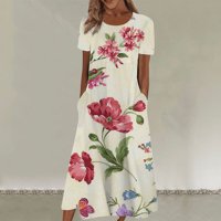 ManXivoo haljina za plažu Ženska casual crewneck pulover tiskani cvjetni casual s kratkim rukavima Labava