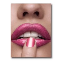 Art DesimanArt ružičasta žena usne prstom na usta Moderna platna zidna umjetnička otiska u. Široka u.
