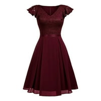 HFYIHGF Ženska kratka rukava elegantna haljina Čvrsta boja čipka od čipke Iregularni rufffle Hem tanko
