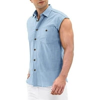 Lilgiuy Muškarci Ležerne prilike Henley Majica Muška ljetna pamučna posteljina košulja bez rukava