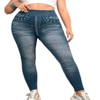 Niveer Women plus veličina gamaše visoki struk lažne traperice za kontrolu trbuha preveliki FAU traper pantste tajice izgledaju ispis pantalone stil-d 2xl