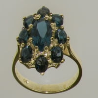 Britanci napravio je 10k žuto zlato prirodni London Blue Topaz Womens Cluster prsten - Opcije veličine - Veličina