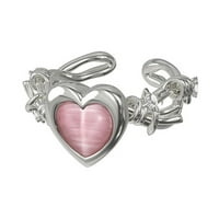 Waroouhouse Žene ZVUČNI SWEET INLAID RHININESTONE Nakit za nakit Otvoreni kraj Fau Opal Love Heart Inde prsten za prste Valentinovo