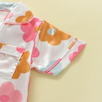 Kid Girl Pidžama, kratki rukav tasteri za rever Cvjetni tasteri vrhovi + labave kratke hlače