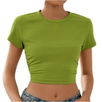 Ženski kratki rukav ljetni kruni usjev vrhovi Slim-Fit Sexy Pulover majice zeleno m