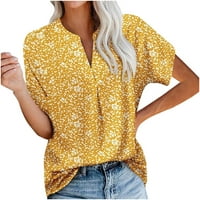 Ženske vrhove casual bluze casual tee v-izrez kratki rukav print žuti s