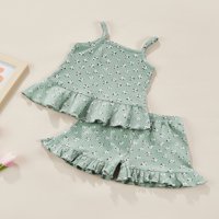 Djevojke za bebe Ljeto Ruffled Set odjeće Cvjetni remen za ispis Odjeća + kratke hlače odijelo bez rukava