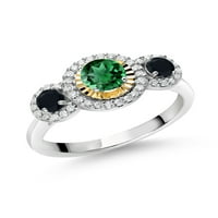 Gem Stone King 0. CT Okrugli zeleni nano smaragd crni svijetli srebrni i 10k žuto zlatni laboratorij uzgojili dijamantni kamen za angažman prsten