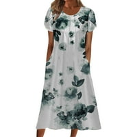 Clearsance Ljetne haljine za žene Kratki rukav Maxi gležanj Dužina modne cvjetne okrugle deko izrez
