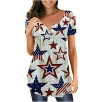 GUZOM 4. srpnja Košulje za žene - kratki rukav Vintage Loose vrhovi USA zastava zastava Crew Neovisnosti Dan Trendy Tee Majice Bež l