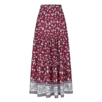 Vremenska ženska modna udobna dnevna viška struka Print Retro dugačka suknja crvena, xxl