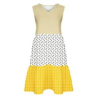 Ljetne haljine za žene casual vintage prugaste točkice ispis patchwork V izrez bez rukava bez rukava