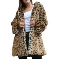 Scyoekwg zimski kaputi za žene dame toplo Furry Courry Jakna Zimska leopard isključuju se ovratnik gornji