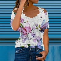 PuAwkoer ženska majica sa ramenim čipkanim cvjetnim ramenom T majica rukav obični ljetni pamučni majica