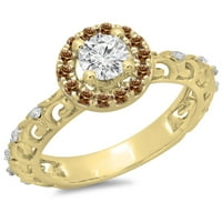 DazzlingRock kolekcija 0. Carat 14K šampanjci i bijeli dijamant Bridal Halo Angažman prsten CT, žuto zlato, veličine 4