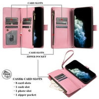 Dteck za iPhone Pro Crossbody Wallet s karticama sa slotovima za zglobove, PU kožna patentna torbica torbica Flip Coverstand Folio futrola za žene muškarci, ružičasti