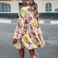 Lenago Womens Plus Veličina haljina pada plus veličina modna casual proljeća ljetna V-izrez dugih rukava