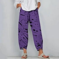 Široke posteljine za žene plus veličine sa džepovima Trendi Ležerne ljeto tiskane duge hlače ravno noge