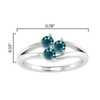 V nakit® sterling srebrna sa CTTW prirodnim plavim dijamantima tri kamenog prstena za žene