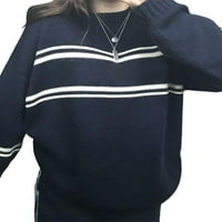 Ženska labava džemper prut tisak dugih rukava pletenje pulover Y2K estetski retro top